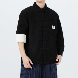 冬装古风汉服翻领中山装加绒加厚衬衫风衬衣JK83P115，男装衬衫，电商B375