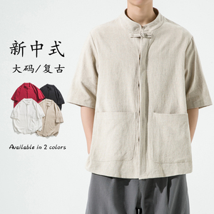 2024加大码风店主风汉服麻本色5分袖衬衫 C61 F65图片