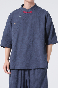 24夏季立领斜门襟麻中袖衬衫宽松新中式衬衫汉服短袖 JK59 F65图片