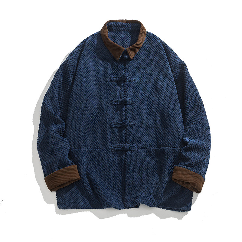 宽松灯芯绒复古平铺图汉服翻领布扣风汉服夹克JK67P110,男装夹克,电商B375