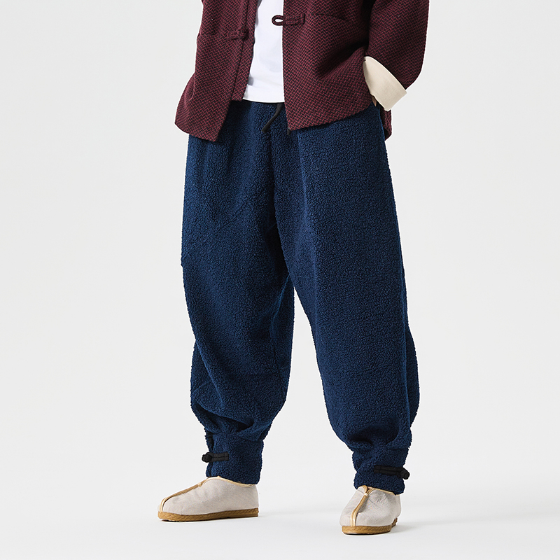 冬装加厚毛绒保暖收口盘扣唐装汉服模特风休闲裤K210P80，男装棉衣，电商B375
