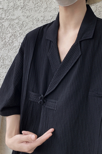 24年复古布扣棉麻宽松暗黑系风休闲短袖西服 JK40 F65图片