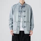 2025秋冬做旧水洗布扣立领做旧唐装风牛仔夹克JK43P105，男装夹克，电商B375