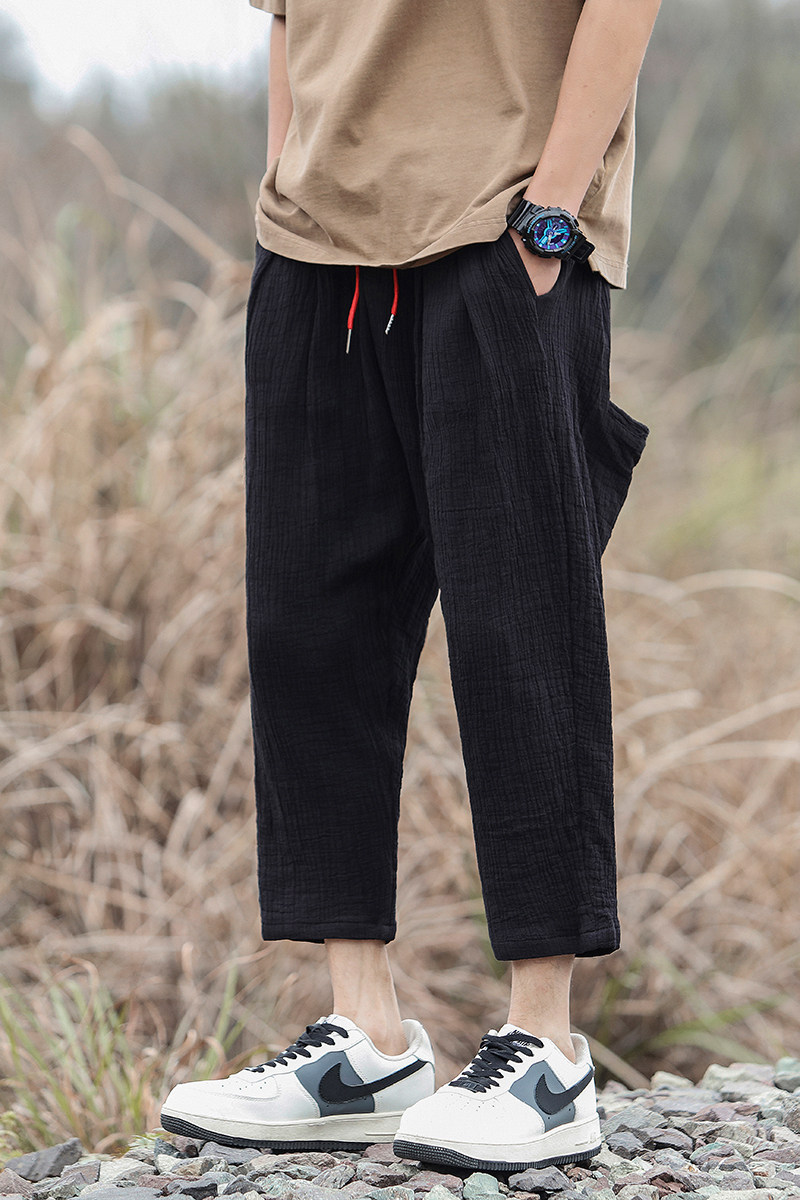 2025大码宽松复古棉麻汉服户外休闲裤风8分夏马裤K63P70,男装休闲裤,电商B375