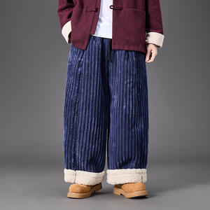 2025加大码宽松加绒加厚阔腿日系汉服风休闲裤 K214 P95图片