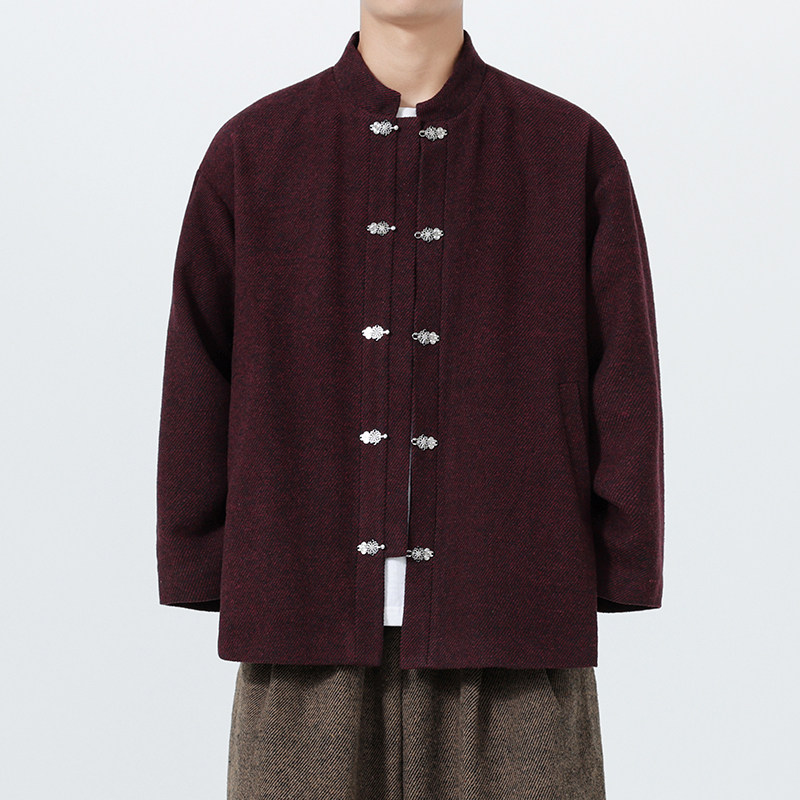 秋冬款加大码唐装毛呢厚唐装立领风夹克太极服JK80P110,男装夹克,电商B375