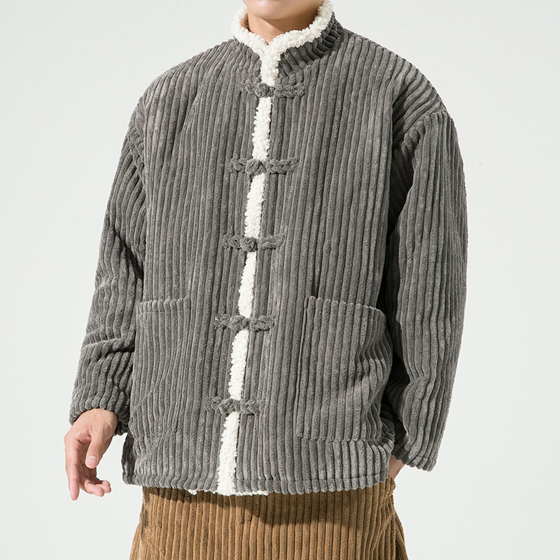 24加厚灯芯绒立领毛绒复古太极服拜年服风棉服JK36P90,男装棉衣,电商B375
