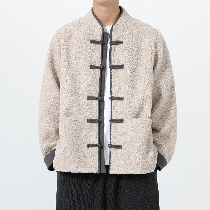 冬季宽松布扣中式羊羔毛中山装风唐装棉服 JK84 P125，男装棉衣，电商B375