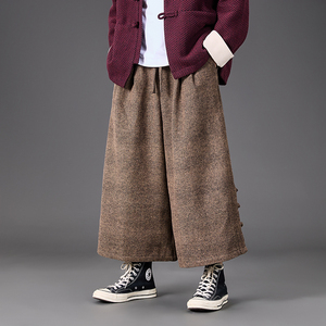 2025加大码宽松裙裤布扣风汉服布裤古风休闲裤 K207 P75图片