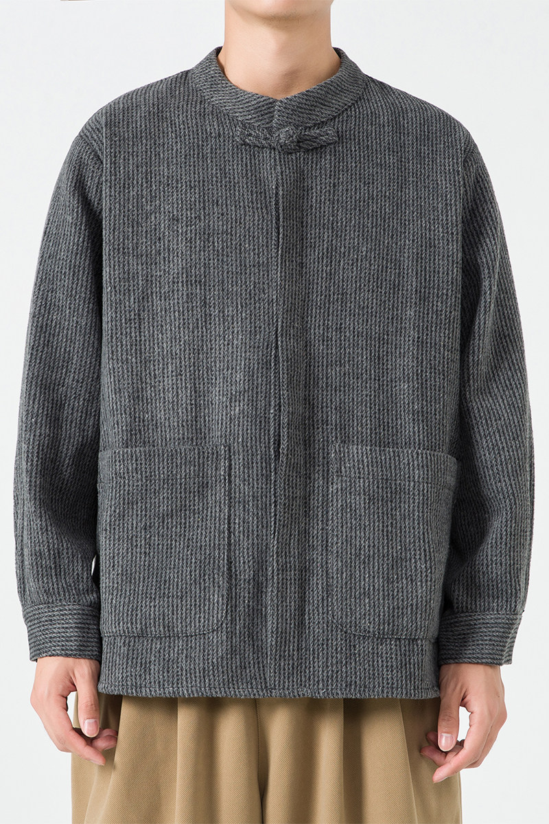 秋冬新款立领布扣毛呢宽松唐装汉服风夹克外套JK49P75,男装夹克,电商B375