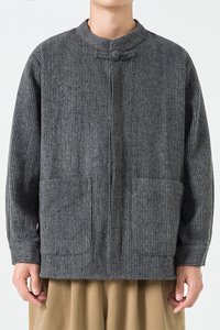 秋冬新款立领布扣毛呢宽松唐装汉服风夹克外套 JK49 P75图片