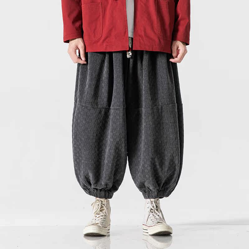 25年冬季大码新中式加绒厚针织日系风收口休闲裤K169P75，男装卫衣，电商B375