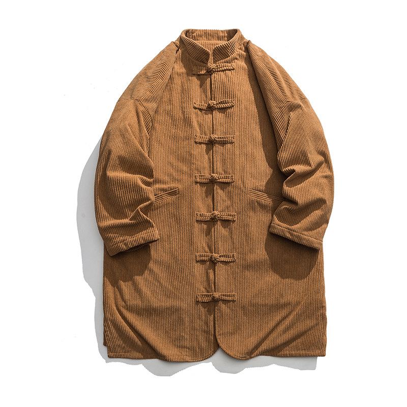 冬季宽松布扣中式立领加绒长马褂风唐装棉衣JK54P150,男装棉衣,电商B375