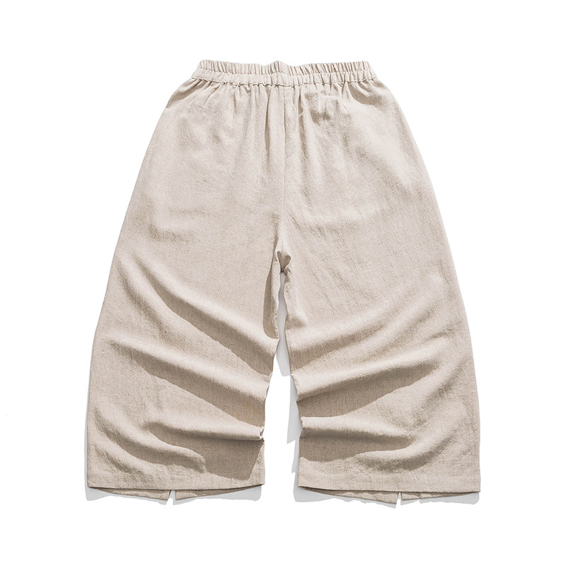 夏季宽松麻料纯色布扣唐装平铺图风休闲裤K152F70，男装民族服装，电商B375