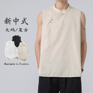 24年新中式店主风无袖衬衫立领麻棉大码风衬衣 C75 F55图片
