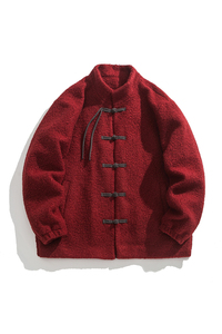 24年宽松立领加厚新年拜年服酒红中式风棉服 JK72 P130图片