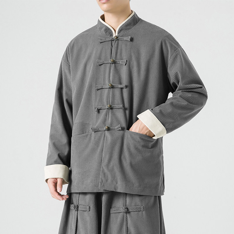 秋冬新中式宽松立领纯色中山装唐装汉服风夹克JK47P100,男装夹克,电商B375