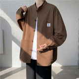 2025港风水洗布扣复古日系加大码新中式风衬衫JK63P110，男装衬衫，电商B375