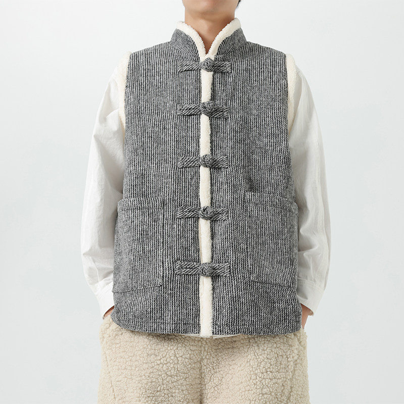 2025加大码宽松立领无袖加棉加厚风唐装马甲JK70P100,男装民族服装,电商B375