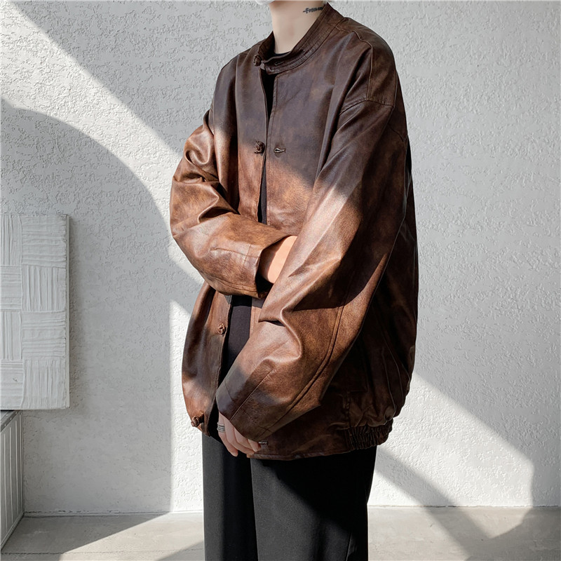 2025唐装汉服春复古加大码水洗皮夹克厚风皮衣JK69P125,男装夹克,电商B375
