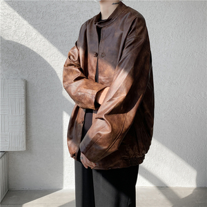 2025唐装汉服春复古加大码水洗皮夹克厚风皮衣 JK69 P125图片