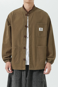 24加大码立领条绒拼接新中式汉服唐装风水洗夹克 JK63 F110图片