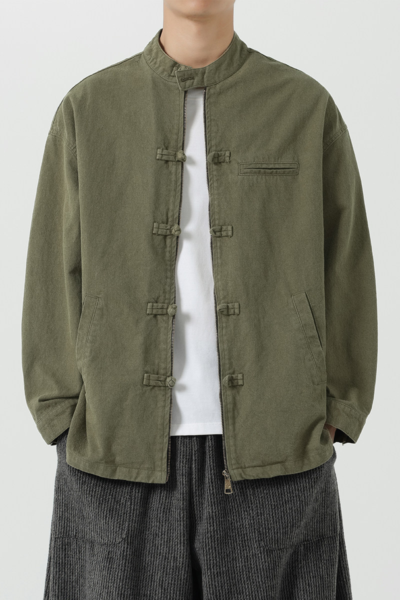 冬季厚模特唐装汉服立领纯色做旧水洗风夹克JK66P115,男装夹克,电商B375