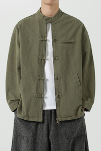 冬季厚模特唐装汉服立领纯色做旧水洗风夹克  JK66 P115图片