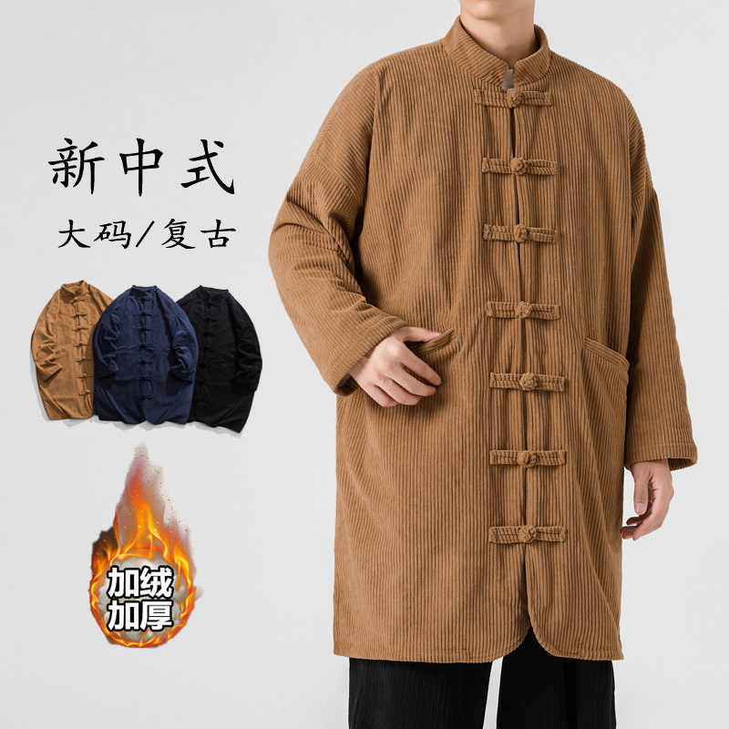冬季加绒加厚太极服长款棉衣纯色条绒风唐装 JK54 P150图片