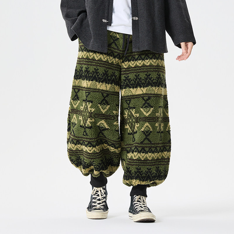 秋冬汉服加绒加厚复古古风收口毛绒风休闲裤K212P85,男装民族服装,电商B375