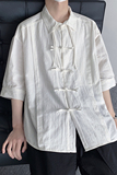 2026夏季宽松翻领麻棉复古风风汉服衬衫有大码C57F65，男装衬衫，电商B375