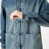 2025秋冬做旧水洗布扣立领做旧唐装风牛仔夹克JK43P105，男装夹克，电商B375