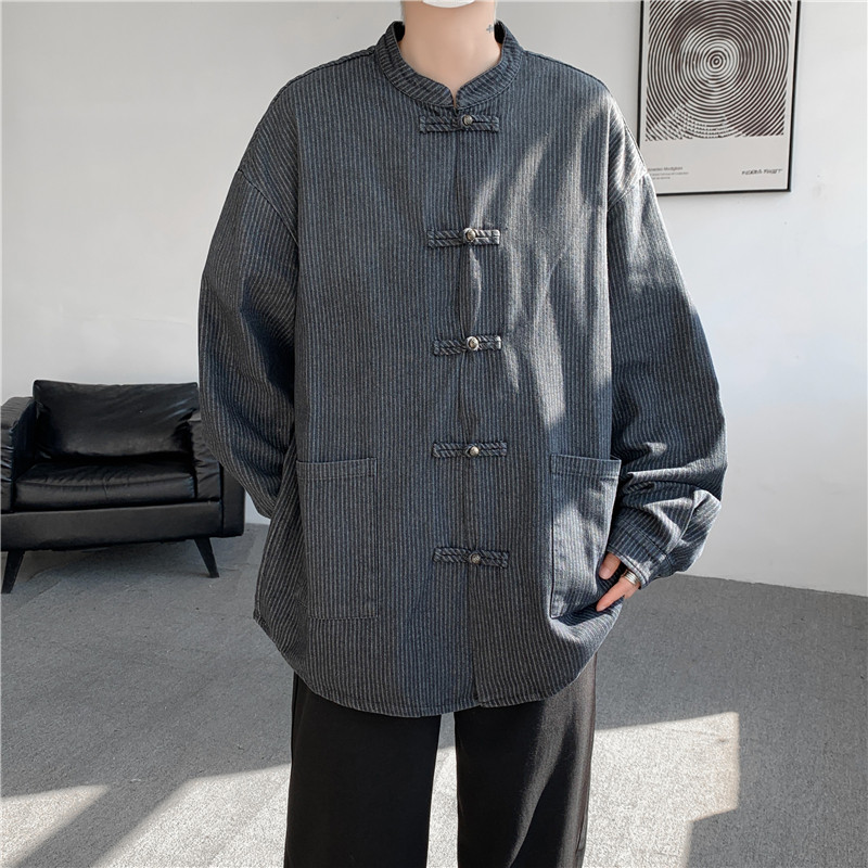 25唐装汉服春装风夹克牛仔厚外套复古长袖衬衫JK65P105,男装衬衫,电商B375