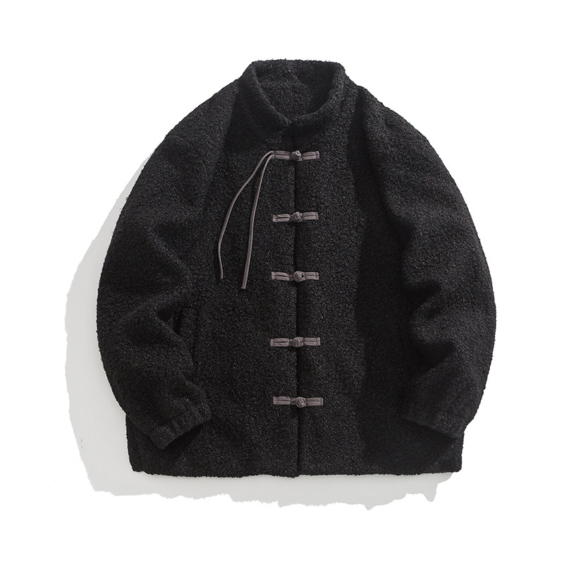 24拜年服加大码平铺图羊羔毛厚立领布扣风棉衣JK72P130，男装棉衣，电商B375