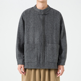 冬季中式宽松加大码立领唐装汉服风厚长袖衬衫JK49P75，男装衬衫，电商B375