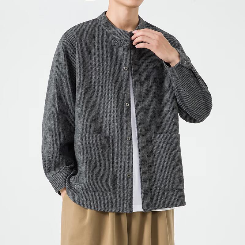 2025冬季款加大码立领唐装汉服毛呢风中山装衬衫JK49P75,男装衬衫,电商B375