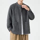 2025冬季款加大码立领唐装汉服毛呢风中山装衬衫JK49P75，男装衬衫，电商B375