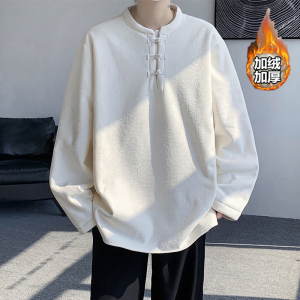 冬季宽松加大码加绒布衣风唐装汉服打底长袖T恤 JK51 P90，男装T恤，电商B375