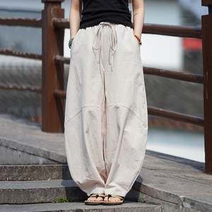 25年夏季大码棉麻纯色大裤腿汉服搭配风休闲裤 K174 P75图片