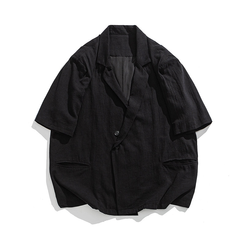 25春夏新中式棉麻复古西装领风唐装中袖西服JK73P80,男装西服,电商B375