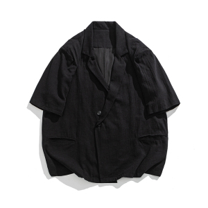 25春夏新中式棉麻复古西装领风唐装中袖西服JK73P80