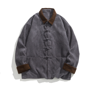 24年复古厚灯芯绒翻领布衣新中式风汉服长袖衬衫 JK67 P110图片