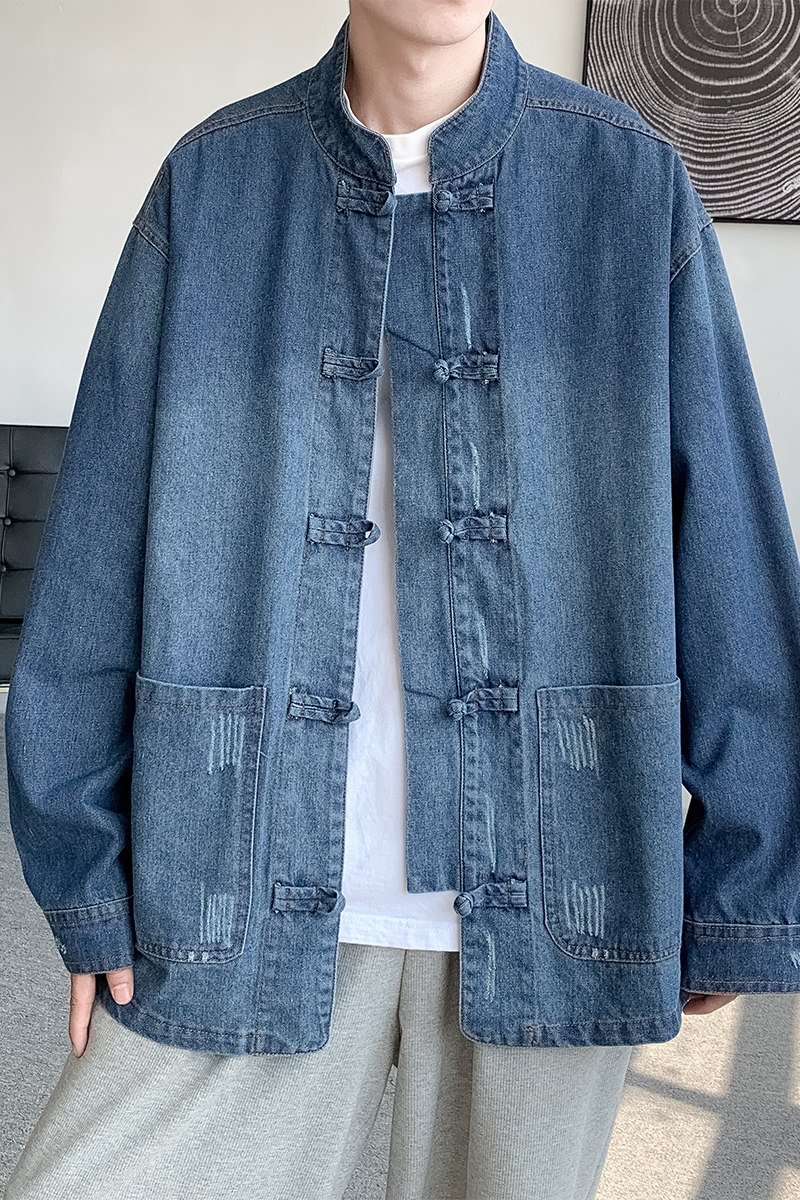 冬加绒加厚做旧唐装搭配厚棉衣风牛仔棉服JK43-1P130,男装棉衣,电商B375