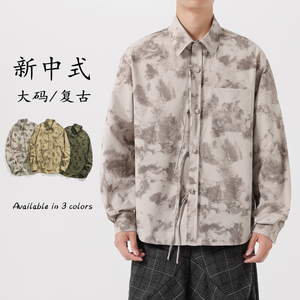 秋工装休闲衬衫新中式复古布衣布扣风衬衫M到5XLC84F75
