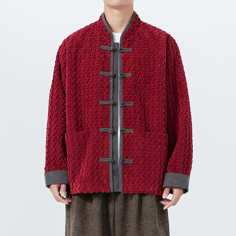 秋冬日系唐装民族风灯芯绒布扣夹克汉服风外套JK81P115,男装民族服装,电商B375