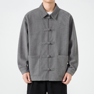 2024大码宽松翻领纯色厚工装汉服风布衣外套 JK48 P105图片