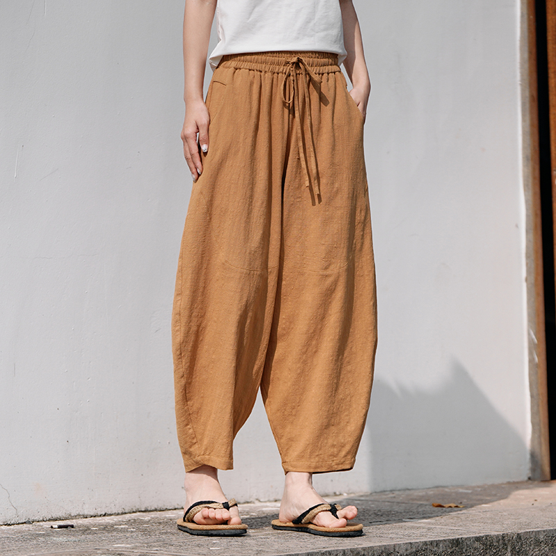 2025麻料复古宽松灯笼裤休闲复古中山装风裤子K201P65，男装民族服装，电商B375