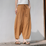 2025麻料复古宽松灯笼裤休闲复古中山装风裤子K201P65，男装民族服装，电商B375