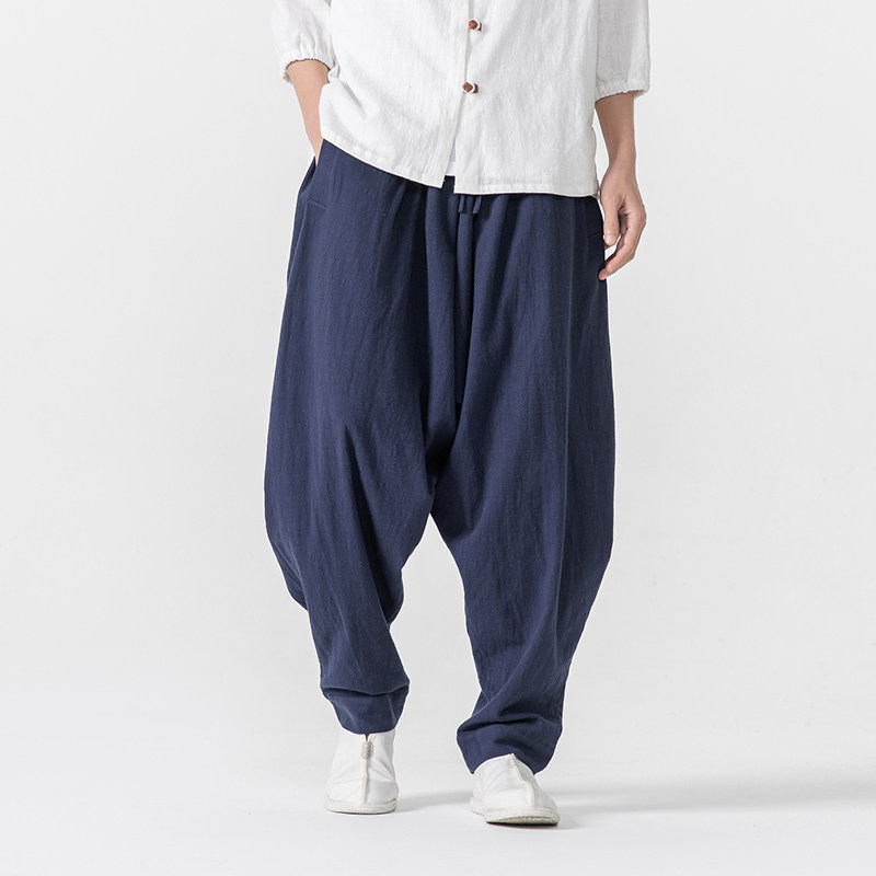 25年马裤棉麻纯色宽松灯笼裤风唐装汉服休闲裤K197P75,男装休闲裤,电商B375