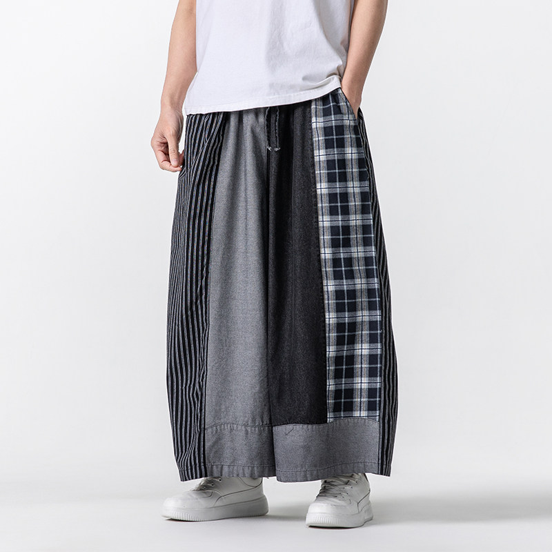 大码宽松拼接裙裤水洗做旧复古汉服搭配风牛仔裤K200P85,男装牛仔裤,电商B375